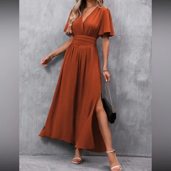 Boho butterfly sleeve slit thigh maxi dress